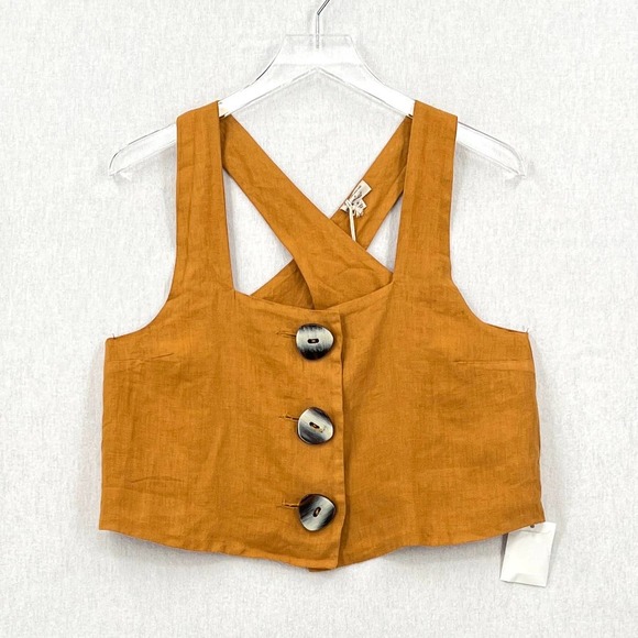 MARY LAWLESS LEE X SPLENDID Linen Top Marigold M Apron Button Front Cross back - Picture 5 of 16